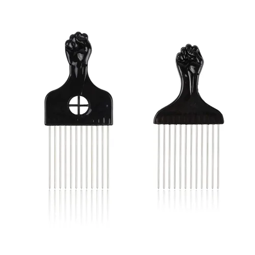 Miniatura 5 de 5 unids Afro Peine Metal Afro Americano Pick Peine Peluquería Herramienta de Peinado Selección de Pelo para Peinado Negro