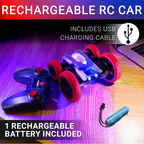 Miniatura 7 de Force1 Tornado+ - Auto de control remoto para niños - Autos RC rápidos de doble cara con pantalla LED interactiva, 4WD, auto de acrobacias Rojo Azul