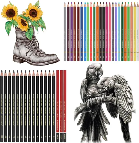 Miniatura 6 de Kit de lápices de dibujo y dibujo de 52 piezas, 24 lápices de colores para libros de colorear, lápiz de grafito y carbón, cuaderno de bocetos de 3
