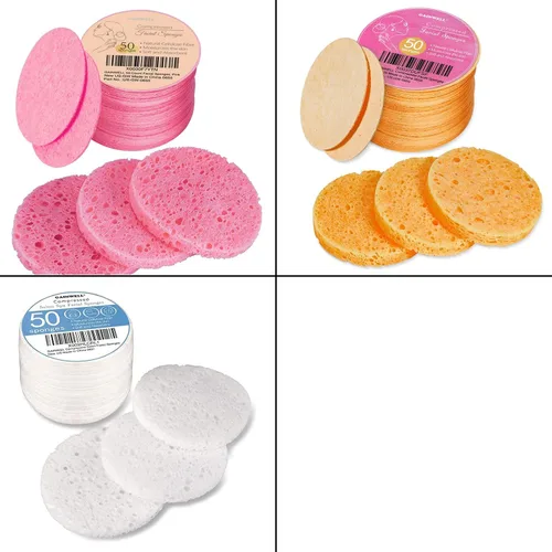 50 esponjas faciales comprimidas, esponjas faciales de celulosa blanca GAINWELL 100% naturales, esponjas cosméticas de spa para limpieza facial,