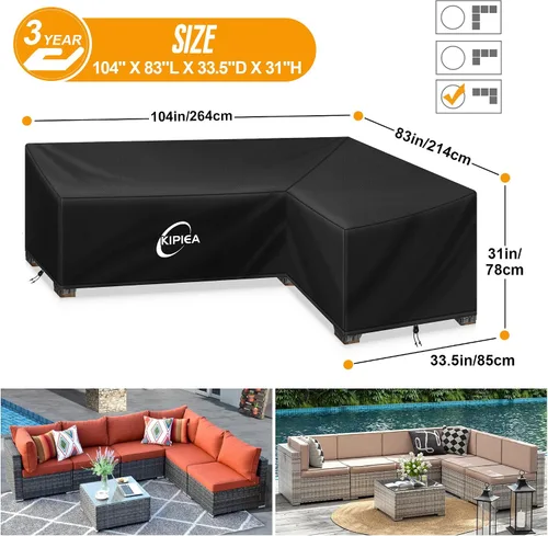 Miniatura 2 de Kipiea Funda para Sofá Seccional en Forma de L para Patio, Tela Oxford Resistente 420D, Funda Seccional para Exteriores con 6 Hebillas a Prueba