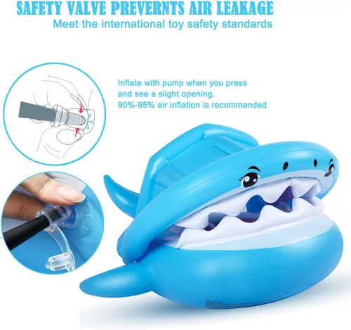 Miniatura 2 de Flotador de piscina para bebés con toldo inflable de tiburón para niños de 6 a 36 meses