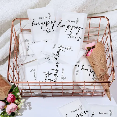 Miniatura 4 de Eaasty Paquete de 90 pañuelos Happy Tears para boda, 3 capas, pañuelos de boda para invitados, tamaño de viaje, papel facial a granel, bolsas