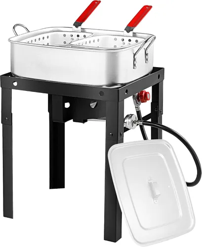 OT1808-LID-Freidora de Propano con Olla Profunda Cuadrada de 18Qt – Cesta Colador de Aluminio de Alta Calidad para Freír Pescado, Olla para Mariscos