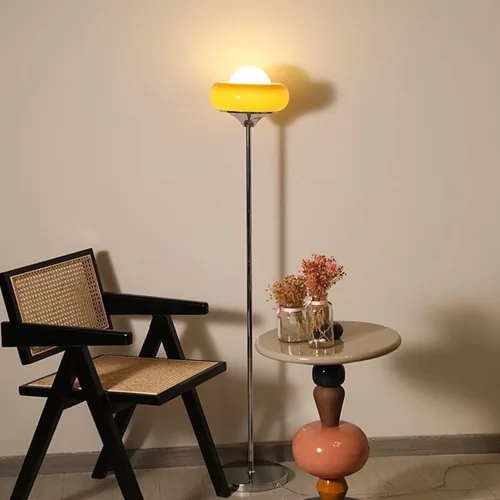 Miniatura 3 de Lámpara de pie naranja moderna de mediados de siglo, lámpara de hongo estilo Bauhaus para leer, lámpara de pie alta con pantalla de vidrio para sala