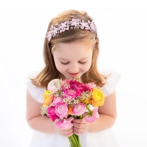 CURASA Diadema de perlas rosas de cristal para niña, corona de princesa para cumpleaños, primera comunión