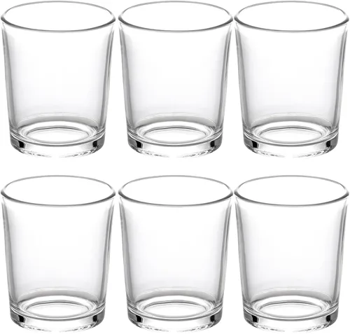 LETINE Clear Glass Tea Light Holders Set of 6 - Votive Candle Holders for Weddings, Events, Home, Bridal Shower, Birthday, Christmas, Party Table