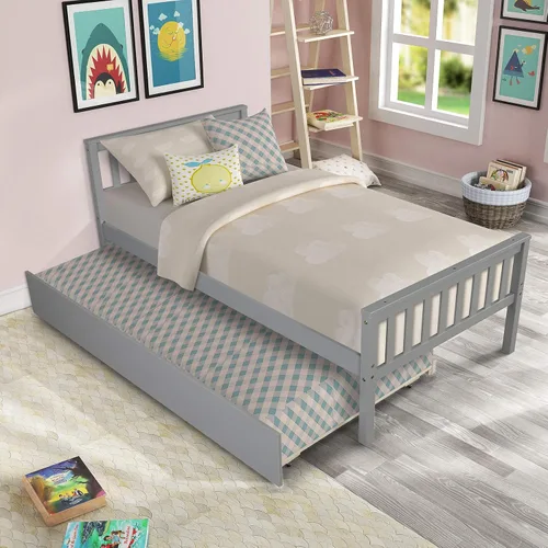 Miniatura 8 de Dolonm Cama de plataforma individual con nido, marco de cama de madera maciza con cabecero, estribo para adolescentes, niños y niñas, no necesita
