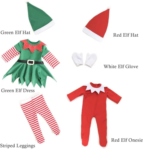 Miniatura 5 de Ropa de muñeca de Navidad de 18 pulgadas, disfraz de elfo de Navidad de 18 pulgadas, trajes de Santa para muñeca de 18 pulgadas