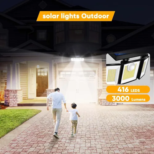 Miniatura 2 de MDCMDCM Luces solares al aire libre con sensor de movimiento - 3000LM con cable de 16.4 pies 3 niveles de brillo 3 modos, luces solares de seguridad