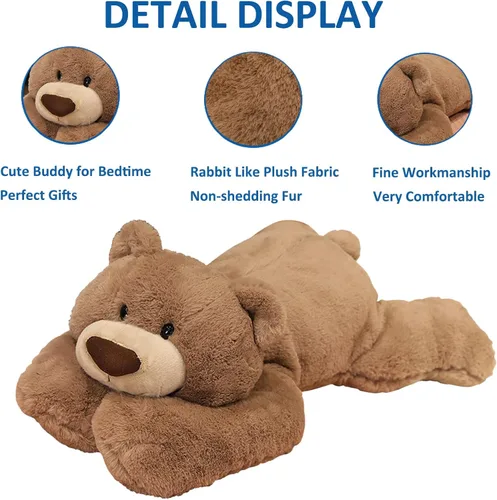 Miniatura 3 de Hronsa Animales de peluche con peso, oso con peso, lindo cojín de felpa de oso marrón para adultos, niños y niñas, 11.8 pulgadas