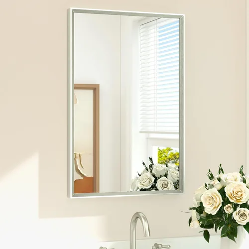 Miniatura 22 de TETOTE Espejo de Baño Dorado de 16" x 20" Latón Dorado Cepillado Rectangular con Marco Biselado Espejo de Tocador de Baño para Sobre el Lavabo