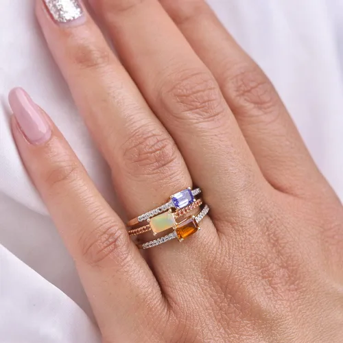 Miniatura 5 de YoTreasure Tanzanita Citrino Larimar Londres Topacio Azul Arco Iris Piedra Lunar Ópalo Etíope Cromo Diópsido Azul Cielo Topacio Rodolita Granate Oro