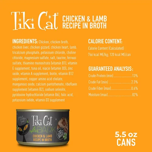 Miniatura 4 de Tiki Cat After Dark - Alimento húmedo de pollo y cordero, 5.5 onzas, caja de 8, 8 x 5.5 onzas