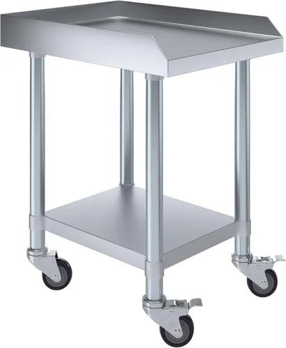 AmGood Soporte para equipo de acero inoxidable con estante inferior + ruedas, resistente, grado comercial, certificado NSF (24 pulgadas de ancho x