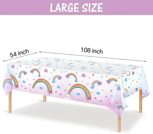 Miniatura 2 de Tegeme Mantel desechable de plástico con diseño de arco iris, impermeable, rectangular, fiesta, carnaval, suministros de decoración, 108 x 54