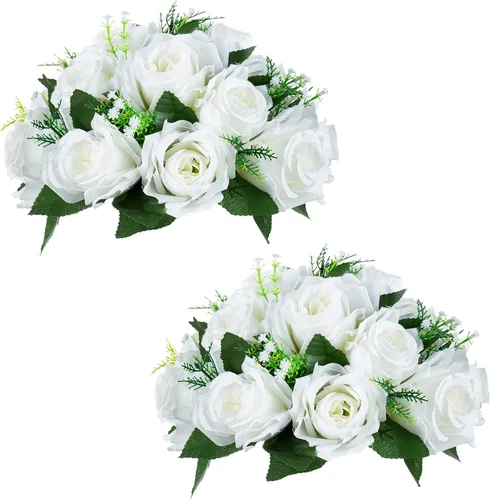 Miniatura 43 de NUPTIO Centros de mesa de flores blancas para mesas: 6 piezas de arreglo de bolas de flores artificiales para fiesta de boda, rosa floral falsa