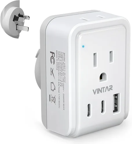 Miniatura 20 de VINTAR - Paquete de 1 adaptador de enchufe de viaje europeo, enchufe de alimentación internacional plegable con 2 salidas de CA, 3 puertos USB