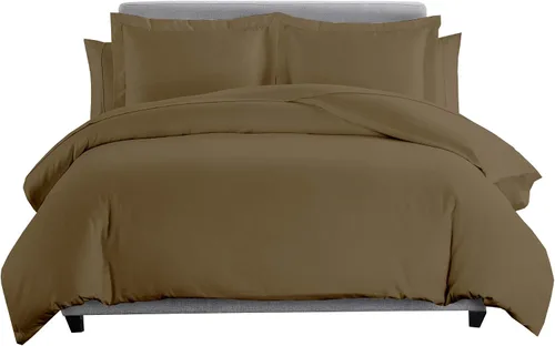 Juego de cama de plumón de ganso de 8 piezas, 100% algodón, color gris pardo, tamaño matrimonial, incluye juego de sábanas de 600 hilos + juego de