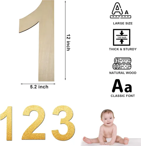 Miniatura 2 de HILAZA Tablero grande de madera de 12 pulgadas de grosor con número 1, 1/4 de pulgada de grosor, sin terminar, tablero de madera en blanco