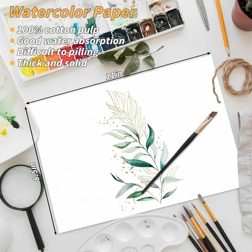 Miniatura 2 de 150 hojas de papel de acuarela de algodón a granel - 230GSM Papel de arte - 8.5 x 11 pulgadas Papel para pintar y manualidades, pinturas para dedos