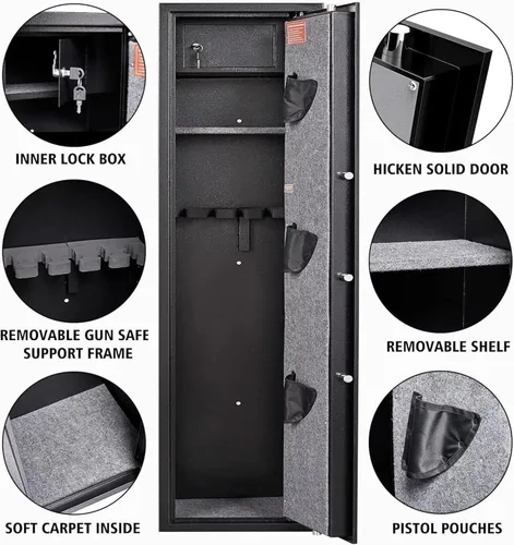 Miniatura 6 de Marcree Caja fuerte para armas 2-3, caja fuerte para rifles y pistolas, gabinetes de armas para rifles y escopetas, cajas fuertes largas para rifles