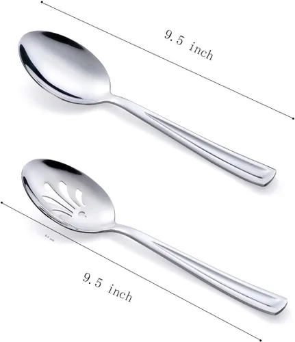 Miniatura 6 de GoGeiLi Juego de servicio de acero inoxidable, 3 cucharas grandes y 3 cucharas ranuradas, juego de catering de 9.5 pulgadas para fiestas, banquetes