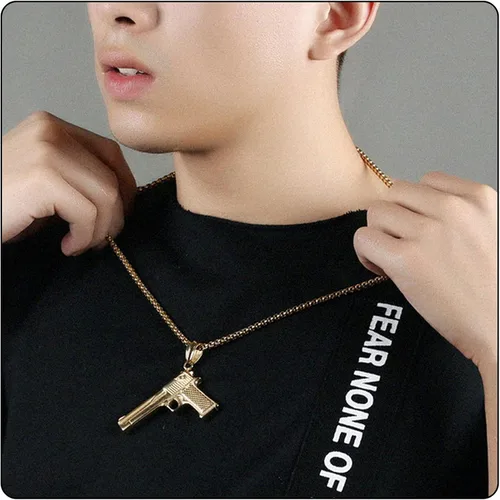 Miniatura 6 de Fusamk Collar con colgante de pistola de acero de titanio Punk Rock, cadena de eslabones de 22 pulgadas, Acero de titanio, No es una piedra preciosa