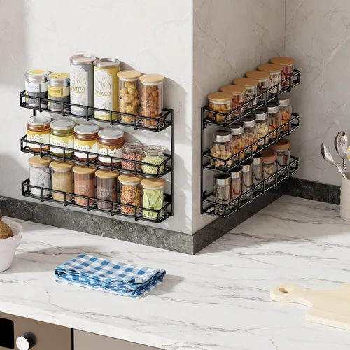 Miniatura 4 de SUFAUY Estante de especias montado en la pared, estante de metal resistente de 6 niveles para despensa de cocina, color blanco