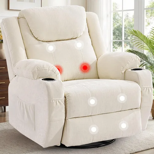 Miniatura 12 de Korser - Silla reclinable, silla mecedora con masaje y calor, sillas reclinables de giro 360° para adultos, silla mecedora manual con control remoto