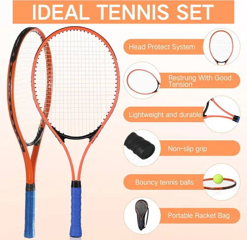 Miniatura 4 de 6 Pcs Tennis Rackets for Adult Recreational 6 Players 27'' Tennis Racket Set with 3 Balls Lightweight Tennis Rackets for Tennis Training Beginner