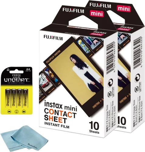 Miniatura 6 de FUJIFILM Película instantánea Instax Mini negra (20 disparos) + 4 pilas AA + paño de limpieza de microfibra BluebirdSales - Paquete de fotografía