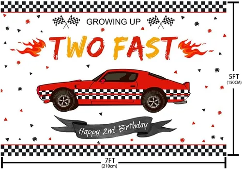 Miniatura 4 de MEHOFOND Dos telón de fondo de cumpleaños rápido de coche de carreras de 2º cumpleaños, suministros de decoración de fiesta de cumpleaños