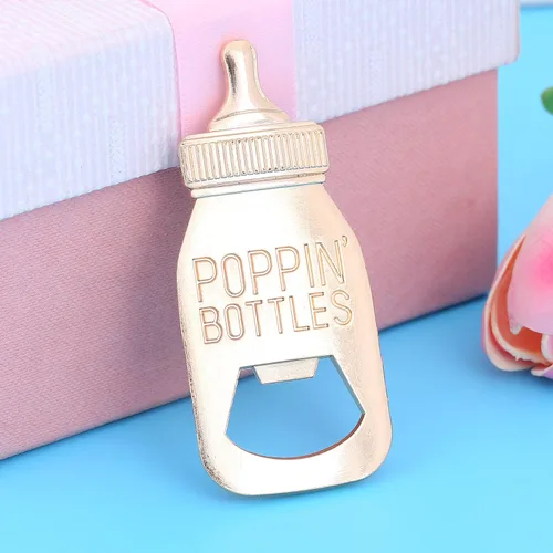 Miniatura 4 de 6 piezas de regalos de devolución de baby shower para suministros de invitados, abrebotellas con forma de poppin, recuerdo de boda con embalaje Rosa