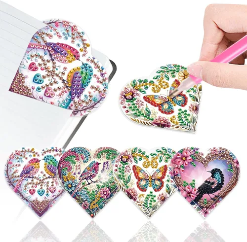 Miniatura 8 de Juego de 4 piezas de pintura de diamante, marcapáginas de mandala, de cuero, para manualidades, pintura de cristal con forma especial 5D por números