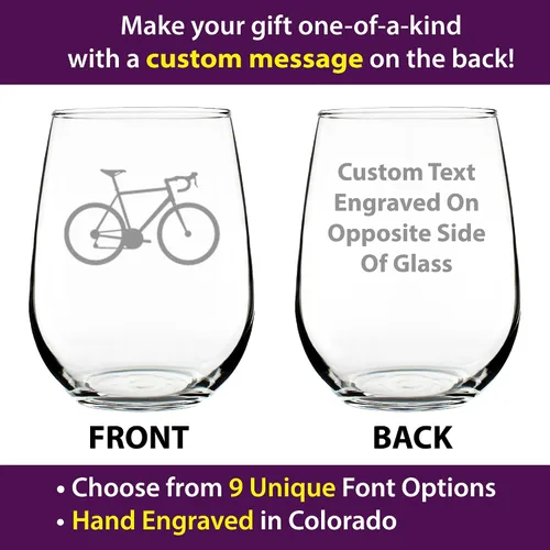 Miniatura 2 de Custom Bicycle Personalized Stemless Wine Glass - Unique Road Biking Themed Decor and Gifts for Cyclists - Large 17 Oz Glasses - Customized Wine