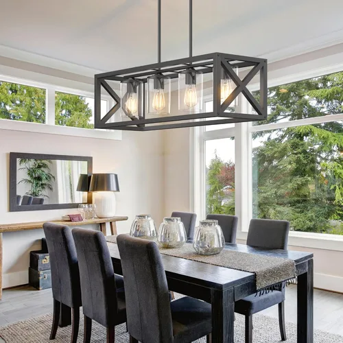 Miniatura 9 de Lámpara de comedor de granja – Iluminación de isla de cocina de 4 luces con altura ajustable y metal grueso para comedor sobre mesa, candelabros