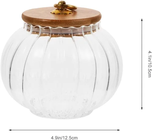 Miniatura 5 de PRETYZOOM Recipiente de cristal en forma de calabaza, tarro de almacenamiento transparente de 27.1 fl oz/27 oz con tapa hermética, tarro de dulces