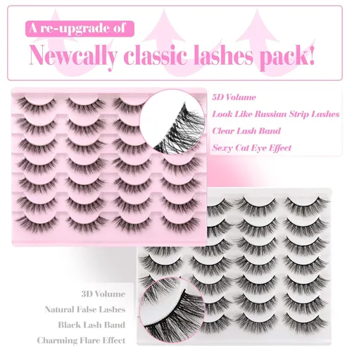 Miniatura 7 de Newcally Pestañas Postizas de Aspecto Natural Pestañas de Visón Voluminosas 3D con Volumen Pestañas Postizas 5D en Tira Pestañas Ojos de Gato