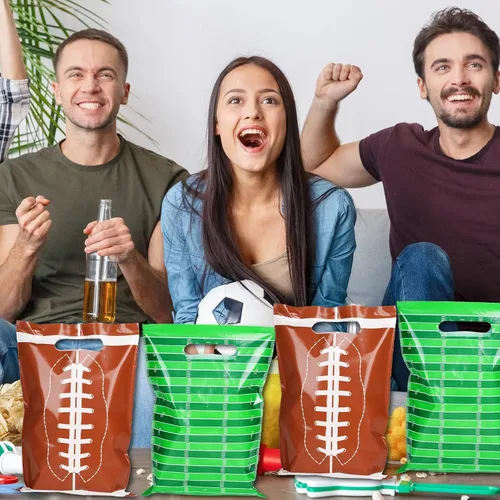 Miniatura 6 de chiazllta 50 bolsas de plástico para fiestas de fútbol, bolsas de regalo para deportes de rugby, bolsas de regalo, decoraciones para el día