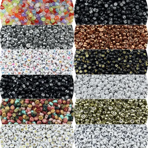Miniatura 4 de 1000 cuentas redondas de acrílico del alfabeto para la fabricación de joyas y manualidades (cuentas blancas de letras coloridas)