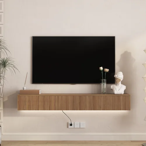 Miniatura 10 de Soporte flotante para TV montado en la pared con 20 LED de color, soporte de TV moderno de 63 pulgadas, gabinete de TV flotante centro