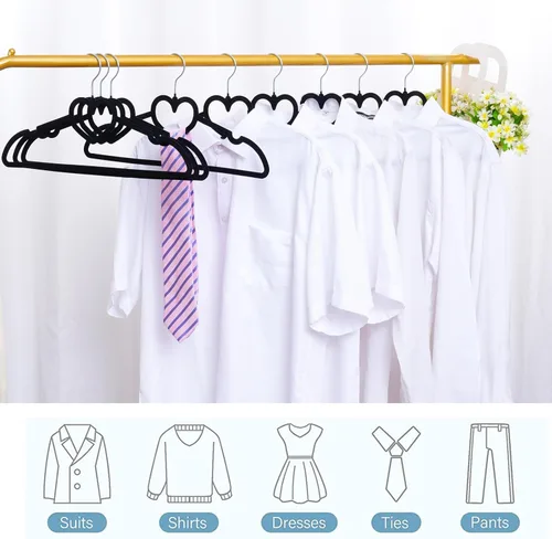 Miniatura 3 de Paquete de 50 perchas de terciopelo negro, perchas antideslizantes de 16 pulgadas para adultos, colgador de ropa delgado con gancho giratorio de 360
