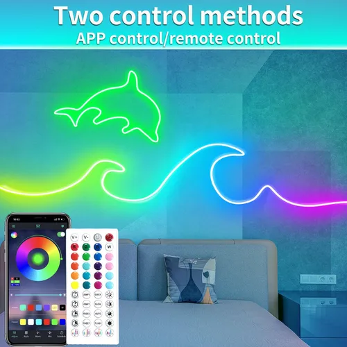 Miniatura 2 de Luces de Cuerda LED de Neón de 50 Pies Sincronización Musical IP65 Impermeable Flexible Luces de Cuerda LED Control Remoto de 40 Teclas/APP, Luces