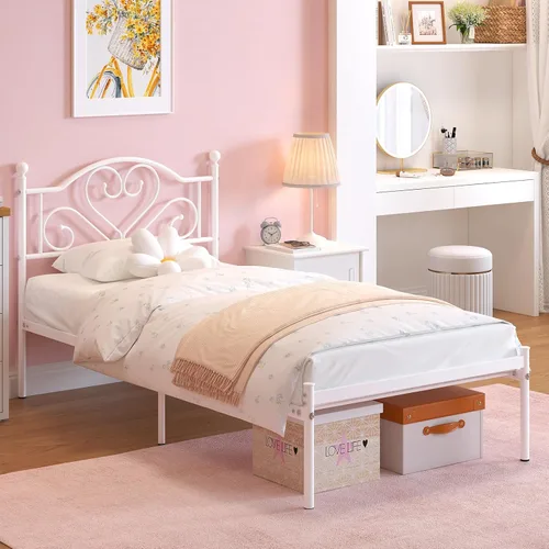 Miniatura 3 de Weehom Base de cama individual con cabecero, plataforma de metal resistente debajo de la cama, espacio de almacenamiento fácil de montar para niños