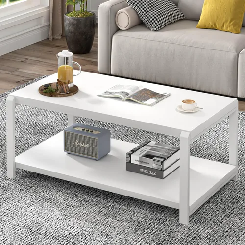 Miniatura 10 de EXCEFUR Mesa de café negra, mesa central moderna de madera rústica para sala de estar, mesa de té industrial rectangular de cóctel con estante