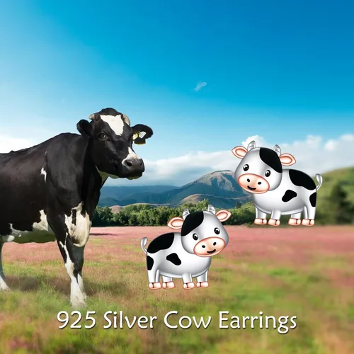 Miniatura 3 de POPLYKE Aretes de tuerca de vaca de las tierras altas, vaca, abeja, ajolote, lobo, plata de ley 925, aretes de vaca para mujer, regalos de vaca