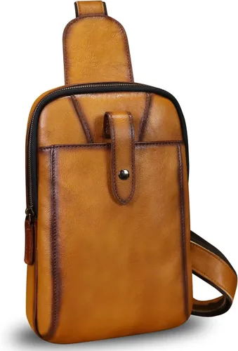 Miniatura 2 de LRTO Bolso de cuero genuino para hombres y mujeres, mochila bandolera de cuero real, bolso cruzado de hombro a la moda