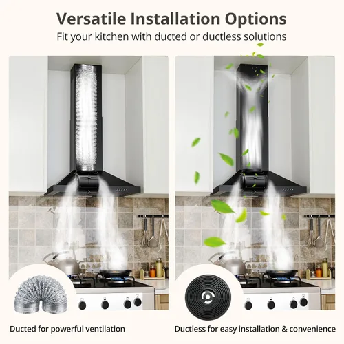 Miniatura 8 de FIREGAS Campana Extractora de 24 pulgadas Tipo Montaje en Pared con Conducto/Sin Conducto Convertible, 450 CFM Acero Inoxidable Campana de Cocina
