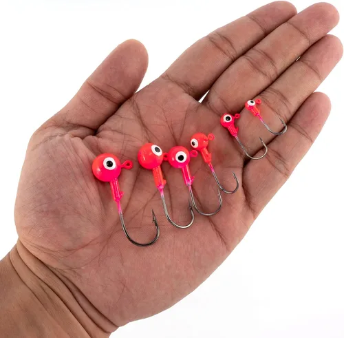 Miniatura 7 de Dr.Fish Paquete de 20 Cabezas de Jig de Pesca, Jig de Crappie Cabeza de Bola Redonda Anzuelos de Pesca de Agua Dulce Lubina Trucha Panfish Walleye